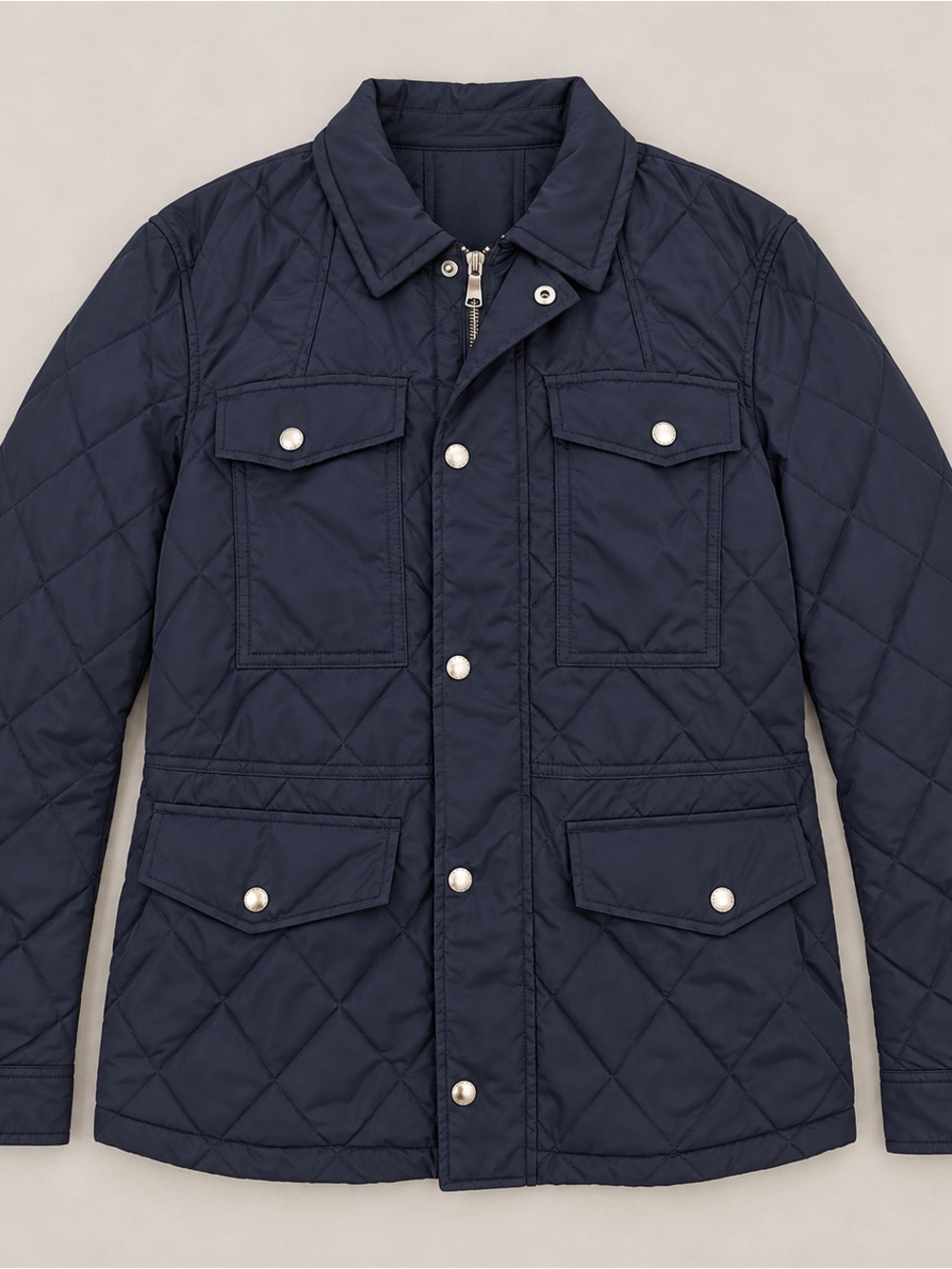 Banana Republic Men's M Quilted Field Jacket Navy Blue Diamond Quilt Zip Coat
